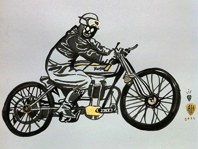 "Ride or Die" Ink Illustration with gold details bike drawing greaser illustration ink motorcycle pen rider skeleton skull