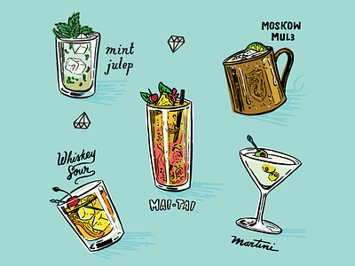 Cocktail Drink Pattern alcohol cocktail drink hand drawn illustration mai tai martini pattern whiskey