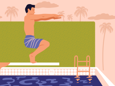 BYI Pool Yoga Illustratio illustration midcentury modern palm palm springs pool swimming water yoga