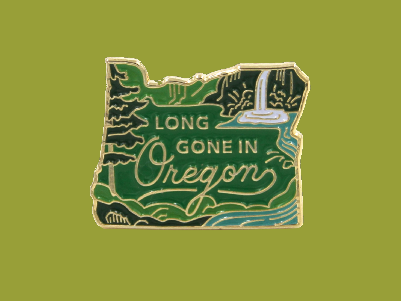 Long Gone Oregon Pin 02 stream waterfall trees forest lapel pin enamel pin oregon