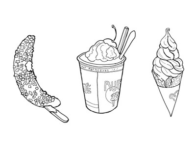 Treats Illustration A for LOCALE banana hand drawn ice cream illustration ink magazine nuts pen pen and ink rubys shake yogurt