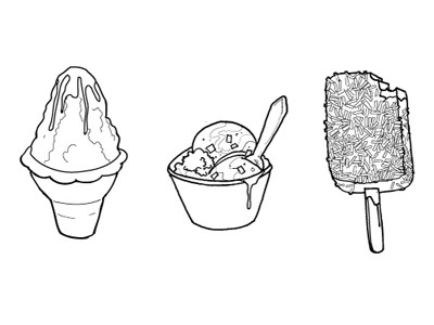 Treats Illustration B balboa bar dessert frozen frozen ice hand drawn ice cream illustration ink pen pen and ink shave ice sprinkles treats