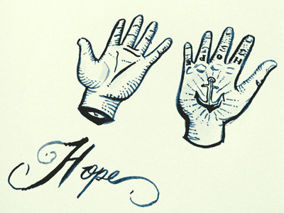 Hand Anchor Tattoo Illustration hand hand drawn hope illustration india ink ink knuckle tattoos pen and ink tattoo vintage