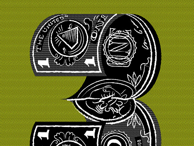 Cash Rules Everything Around Me curled currency dollar halftone illustration money retro sketch vintage
