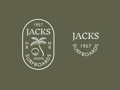 Jacks Seal logo ocean palm palm tree sea seal sun sunset surf surfing vintage