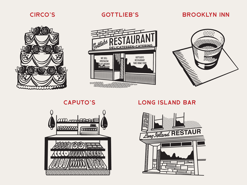 Brooklyn Mom N Pop Icons bakery bar brooklyn cake hoodzpah icon illustration restaurant shop spot illustration store whiskey