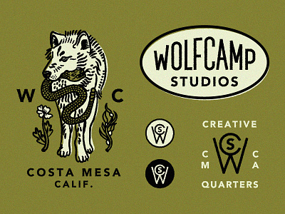 Wolf Camp Studios Identity System identity system logo monogram seal seaweed. snake wolf