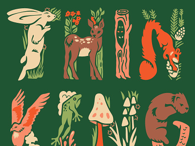 Woodland Creatures Card - Design for Hope animal bear beaver bird deer forest fox frog lettering mushroom owl rabbit