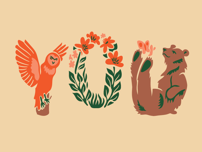 Woodland Creatures Card hoodzpah forest owl lettering leaves flower bear