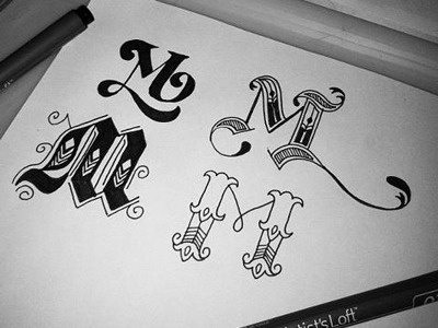 M Dropcaps dropcap drop cap typography type font hand drawn doodle illustration ink pen and ink detailed medieval serif decorative ornamental
