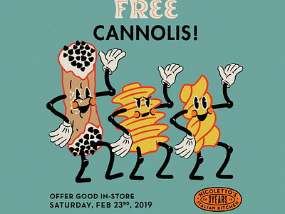 Nicolettos 3yr Anniversary Dancing Noodles cannoli caricature comic dancing hoodzpah pasta retro vintage
