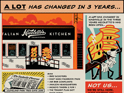Nicolettos 3yr Anniversary Comic Strip caricature caricatures comic comic strip gritty hoodzpah noodle pasta retro vintage