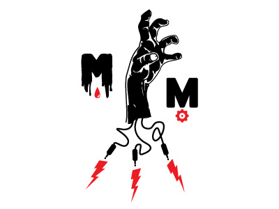 Modern Myth Icon A blood branding cogs film hand icon lightning logo production zombie