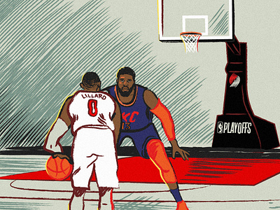 Damian Lillard NBA Playoffs Buzzer Beater basketball basketball court damian lillard illustration nba okc paul george sports thunder trailblazers