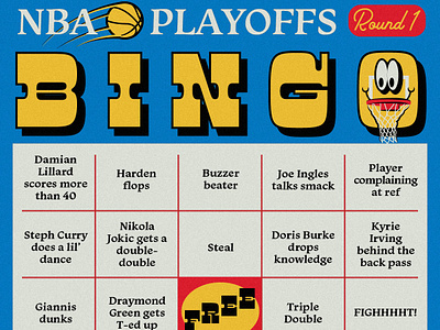 NBA Playoffs Bingo Card basketball bingo game hoop nba playoffs retro smiley face sports vintage