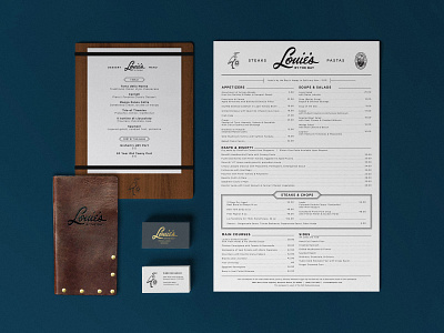 Louies Menus & Collateral business cards collateral lettering menu restaurant
