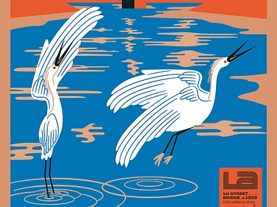 LA River Birds, detail bird dtla egret hoodzpah illustration la river lettering reflection ripple river stork water