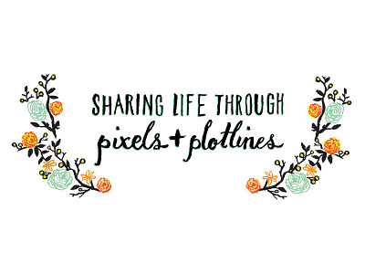 Pixels And Plotlines header illustration branches cursive floral girly hand drawn handdrawn illustration india ink