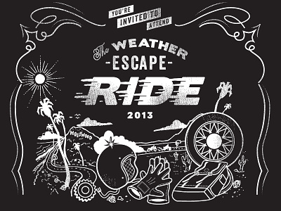 The Weather Escape Ride graphic california glyphs helmet hollywood invitation moto motorcycle retro riding socal sun vintage warm wheel