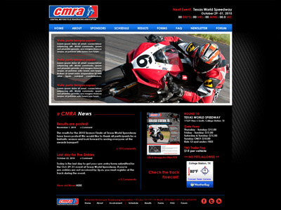 Central Motorcycle Roadracing Association design homepage motorcycles racing web