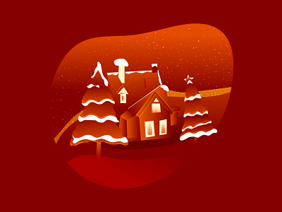 Merry Christmas | Cozy Christmas House ❤ christmas christmas tree cozy house illustration illustrations merry new year red snow tree xmas