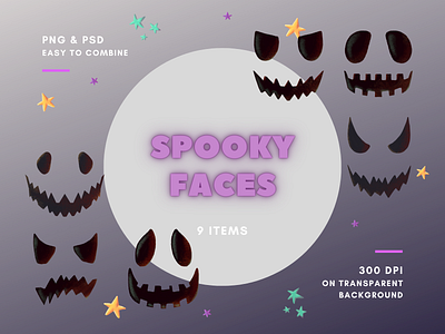 Spooky Faces for sublimation art branding clipart collection decorate design for kids funny graphic design halloween halloween smile hand drawn illustration pumpkin smile trick or treat