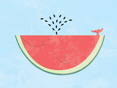Watermelon whale illustration, inspired by Lim Heng Swee graphic design illustration illustration design