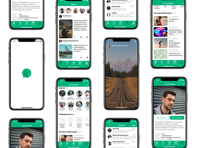 Social network app design green icon ui ux web website