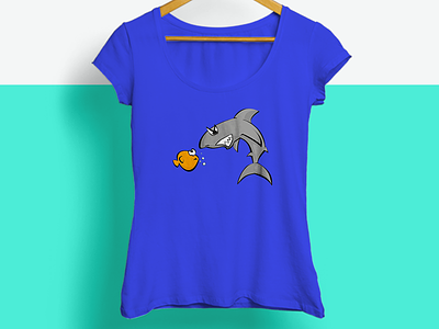 Fish vs Shark illustration blue characters fish green illustration purple shark t shirt