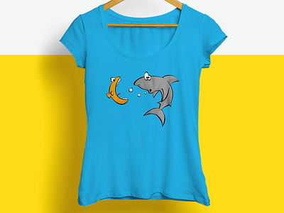 T-shirt illustration blue character design fish illustration meal sea shark yellow