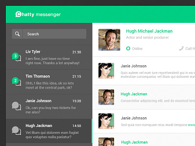 Chatty messenger web concept app chat clean concept design flat green messenger social ui ux web