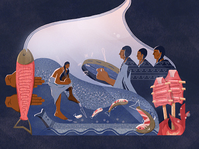 Native Americans and the bond with salmon 2dillustration design food illustration