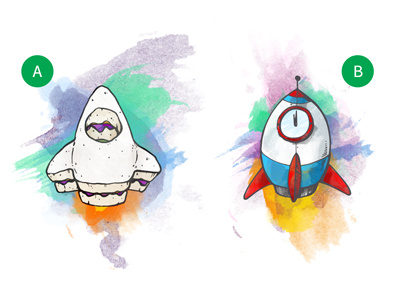 Lunch Hour Launch design hand drawn rockets watercolor