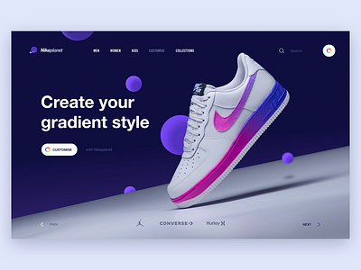 Nikeplanet air concept customise design digital gradient hero interaction design landing page nike nike air nikeplanet planet sneakers ui ux web webdesign website