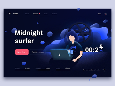 Midnight Surfer Concept concept design digital hero illustration interaction design landing page procreate shape ui ux web webdesign website