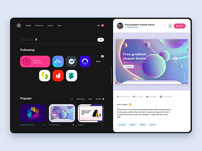 Dribbble Redesign Experiment dashboad design digital dribbble experiment interaction design interface menu popup post redesign shot swipe ui user experience user inteface ux web webdesign website