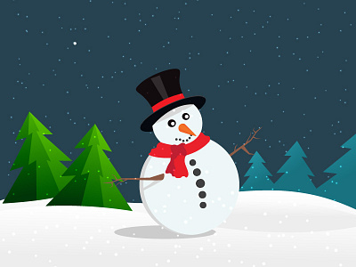 Snowman debute design drawing flat illustration snow snowman trees vector xmas