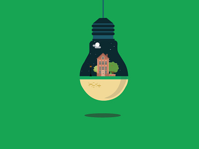 House in a Bulb art bulb design dribbble flat graphicdesign green icon illustration illustrator night vector