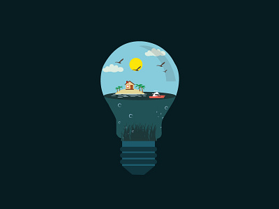 Island in a Bulb art bulb day design dribbble flat graphicdesign icon illustration illustrator vector water