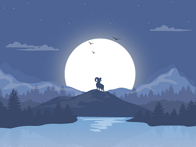Mountain Goat art debute design flat goat icon illustration logo mountain nature night vector