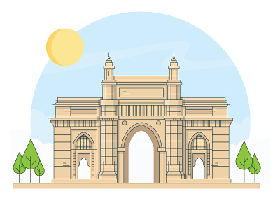 Gate Way Of India building cityscapes gate way of india heritage icon illustration india landmark mumbai sky sun vector