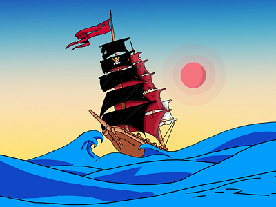 Pirates art design dribbble flag illustration nature ocean pirate ship vector water