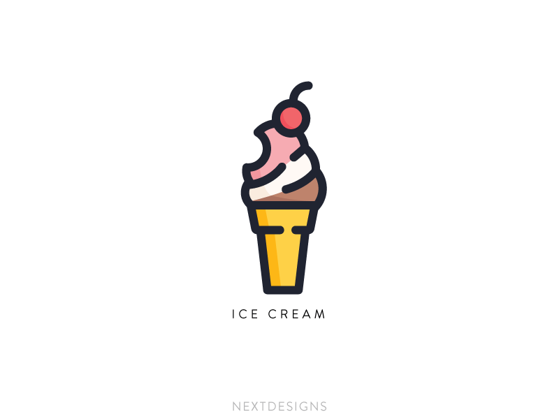 Ice Cream cherry cone desert design dribbble flat flat design food ice cream icon iconography illustration illustrator logo playoff playoffs summer vector
