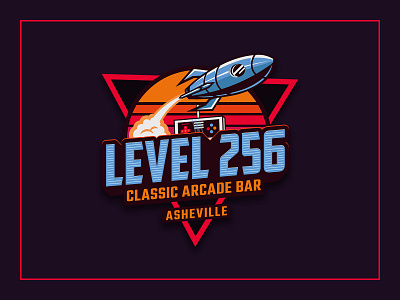 Level 256 arcade arcade bar branding classic videogames gamepad games logo retro rocket sun videogames