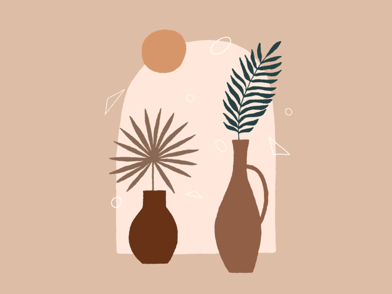 Vases with tropical leaves animation flat illustration gif graphic design leaves loop animation motion graphic plants tropical leaves vases