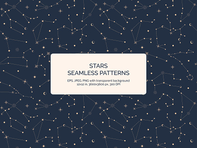 Stars seamless patterns constellations digital paper moon pattern seamless pattern stars surface pattern textile design zodiac