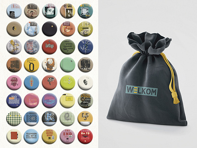 WELKOM | Museum Expo Identity badges bag branding colorful digital design graphic design identity merchandise design merchandising museum museum exposition museum identity pixel posters pouch rudy vanderlans technology typeface typography zuzana licko