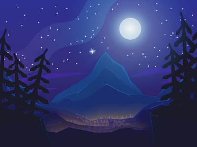 Night mountain city color design illustration landscape mountains vector