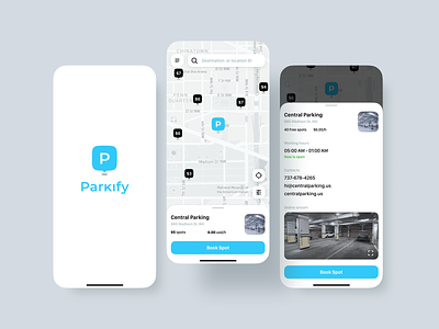Parking and Transport Mobile App Design UI/UX app car spot clean ui gmaps google maps local business location mapping mobile app nearby parking parking app parking lot tracking app ui ux user interface