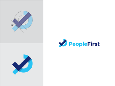 Letter "P" + Check mark blue check circle construction design letter logo mark p people simple symbol